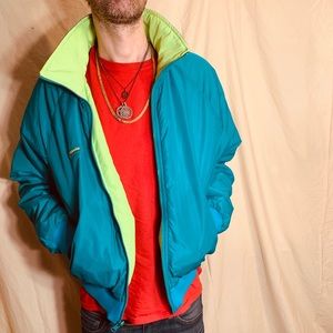 VTG COLUMBIA REVERSIBLE NEON BOMBER JACKET LRG